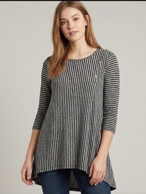 Coin 1804 High-Low Stripe Tunic, Black & Gray Fit& Flare Top, Size S